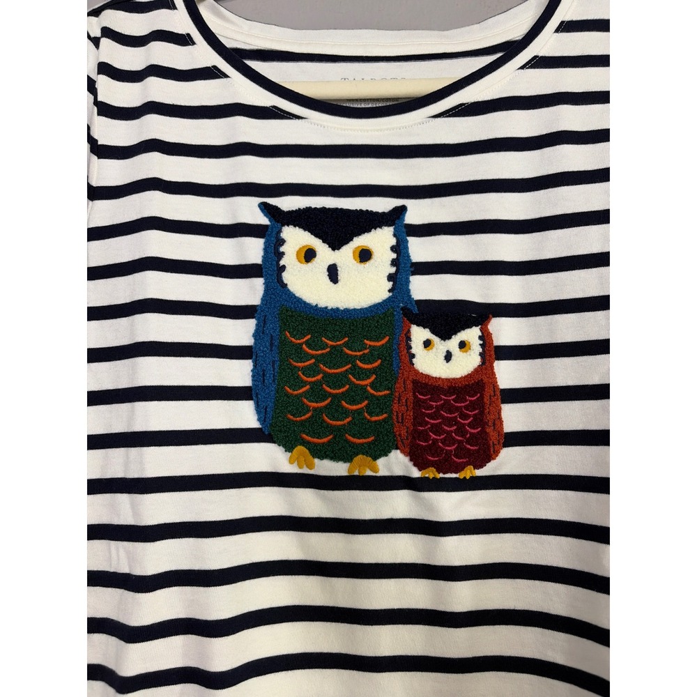 Talbots Women's Navy White Striped Owl Applique Cotton Long Sleeve Top L NEW - Picture 3 of 9
